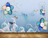 Avikalp MWZ0701 Blue Flowers Deer Birds 3D HD Wallpaper