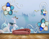 Avikalp MWZ0701 Blue Flowers Deer Birds 3D HD Wallpaper