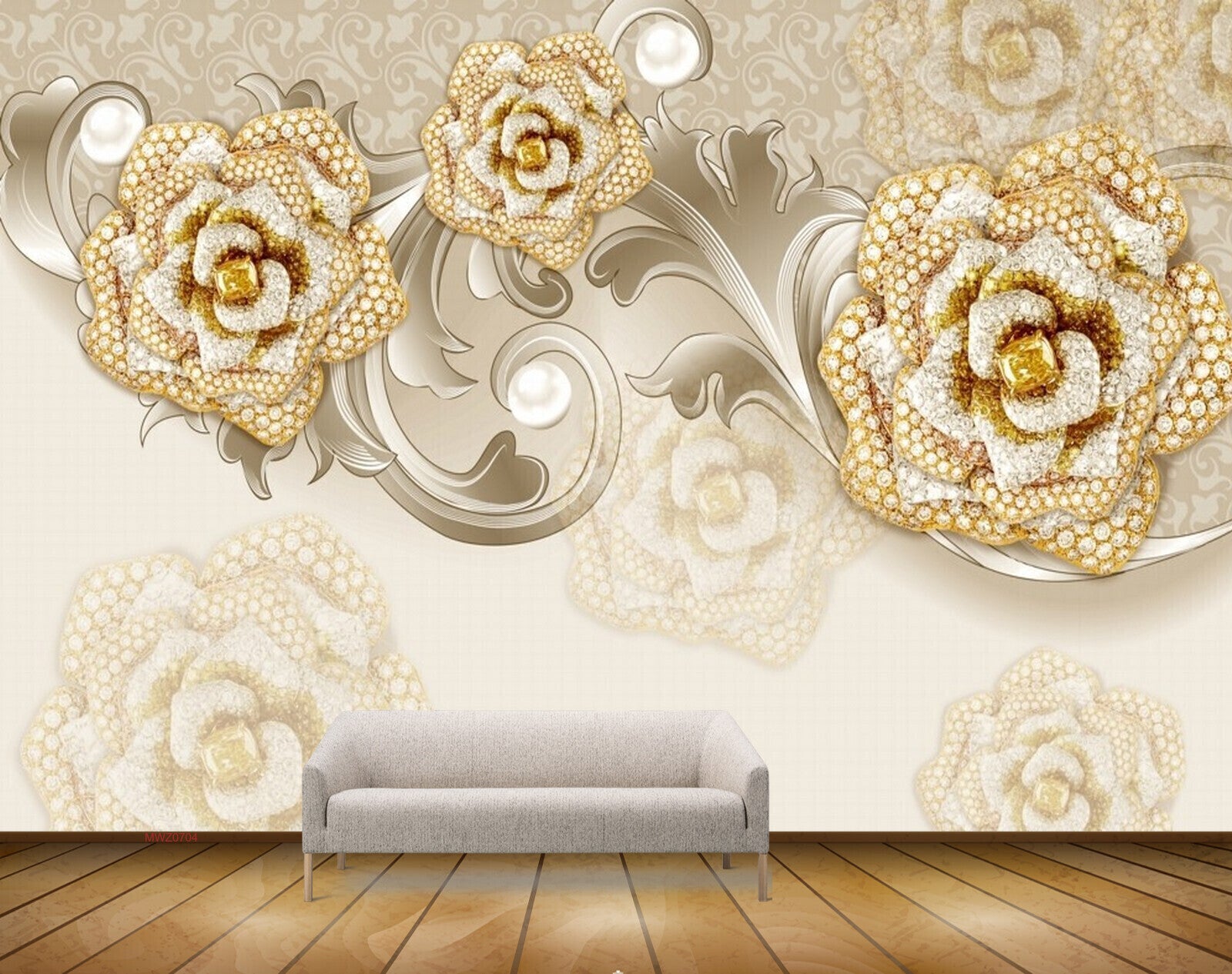Avikalp MWZ0704 Golden White Flowers HD Wallpaper