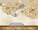 Avikalp MWZ0704 Golden White Flowers HD Wallpaper