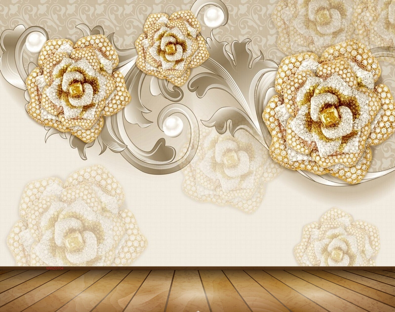 Avikalp MWZ0704 Golden White Flowers 3D HD Wallpaper
