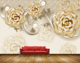Avikalp MWZ0704 Golden White Flowers 3D HD Wallpaper