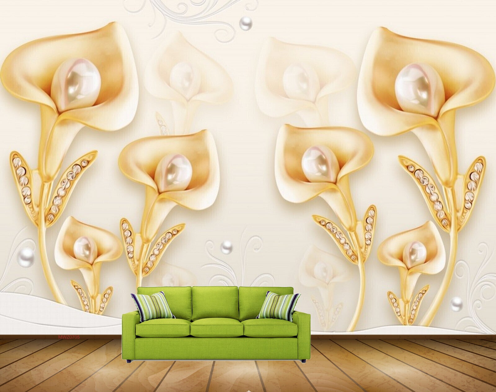 Avikalp MWZ0705 Golden Tulip Flowers 3D HD Wallpaper