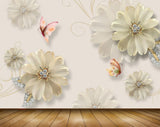 Avikalp MWZ0706 White Flowers Butterflies 3D HD Wallpaper