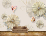 Avikalp MWZ0706 White Flowers Butterflies 3D HD Wallpaper