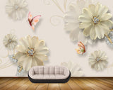 Avikalp MWZ0706 White Flowers Butterflies 3D HD Wallpaper