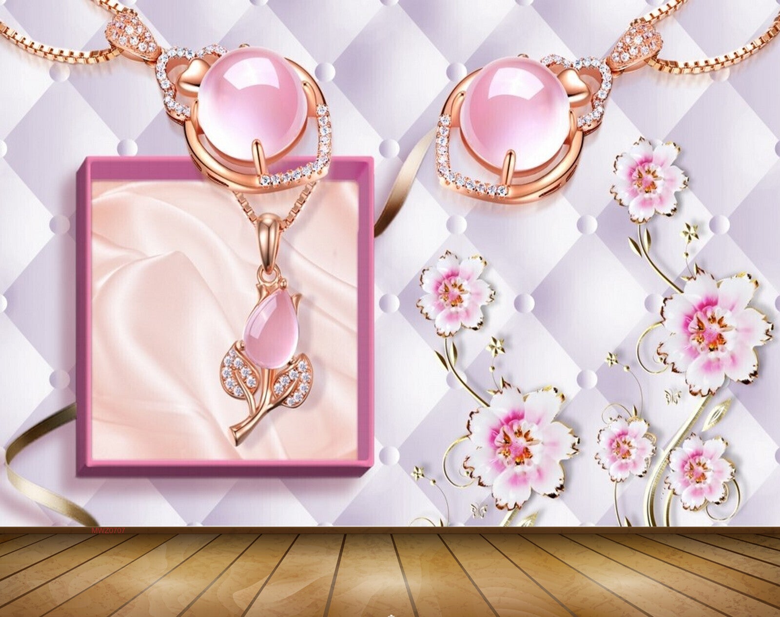 Avikalp MWZ0707 Pink White Flowers Pearls 3D HD Wallpaper
