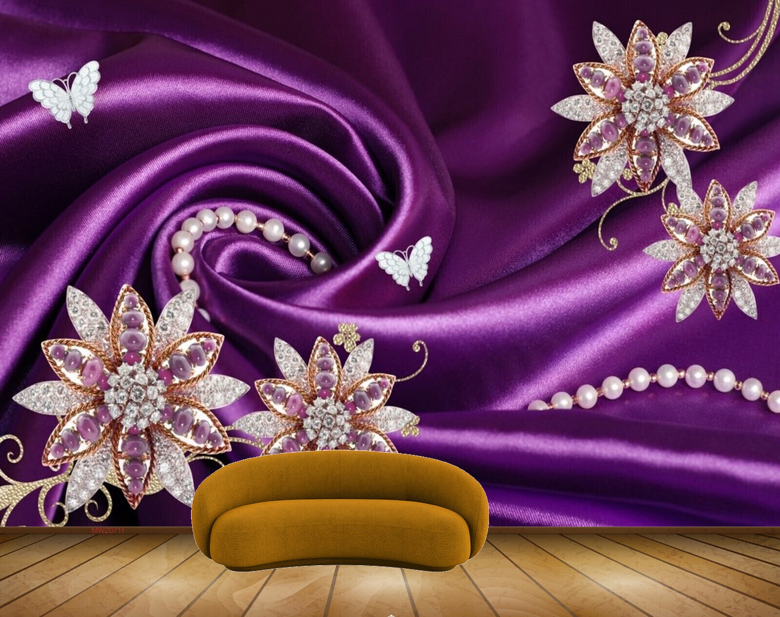 Avikalp MWZ0711 Purple White Flowers Butterflies 3D HD Wallpaper