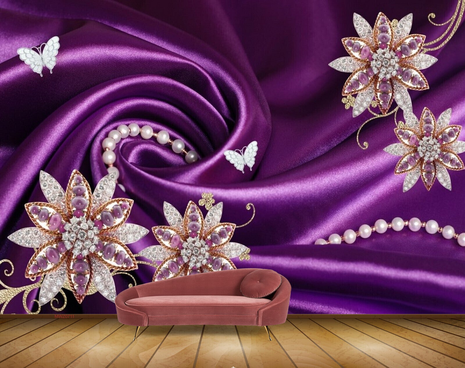 Avikalp MWZ0711 Purple White Flowers Butterflies 3D HD Wallpaper
