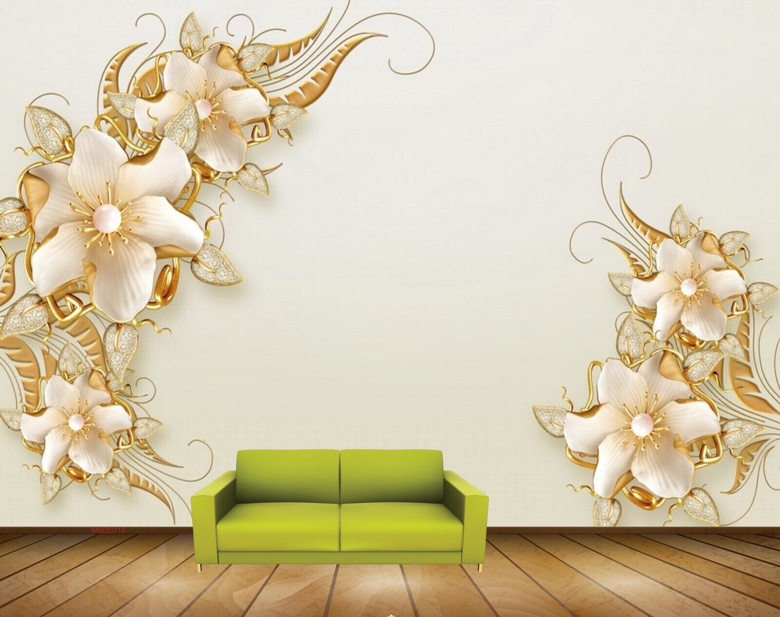 Avikalp MWZ0715 White Golden Flowers HD Wallpaper