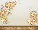 Avikalp MWZ0715 White Golden Flowers 3D HD Wallpaper