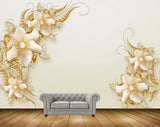 Avikalp MWZ0715 White Golden Flowers 3D HD Wallpaper