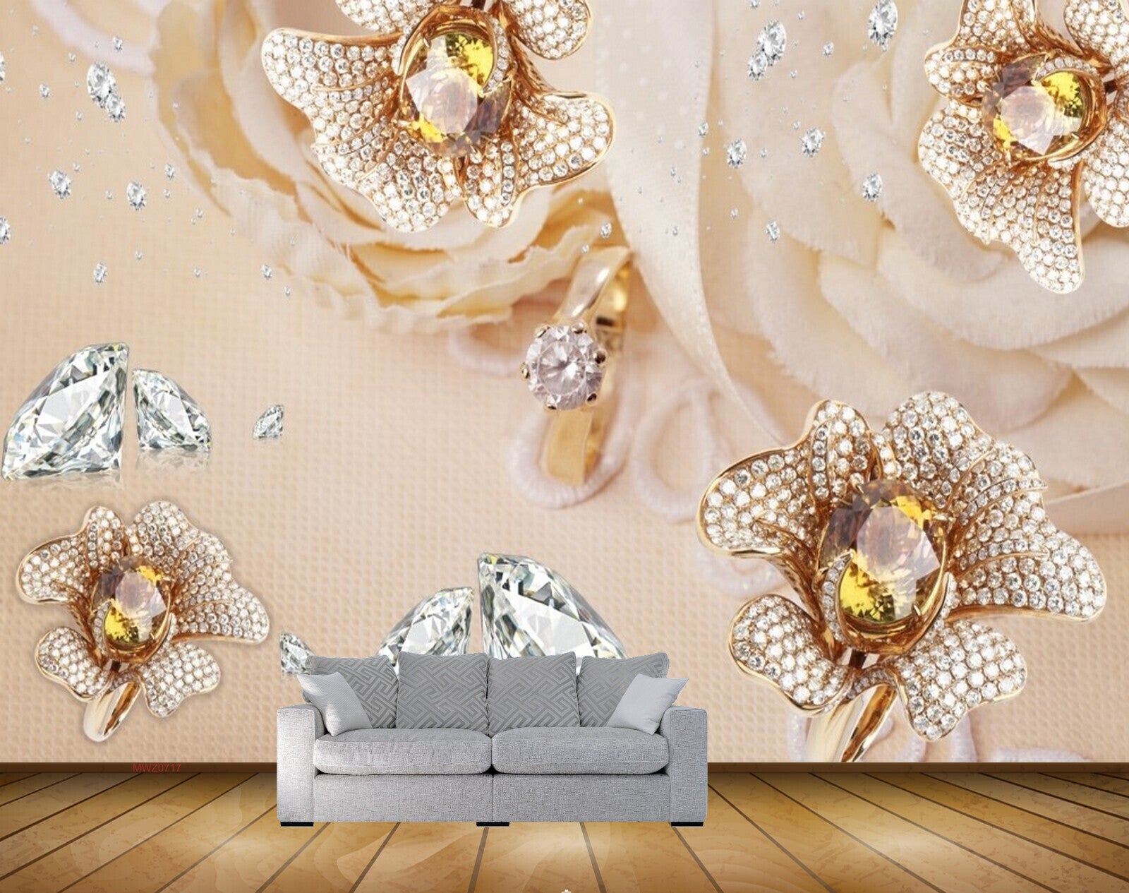 Avikalp MWZ0717 Diamonds Golden Flowers HD Wallpaper