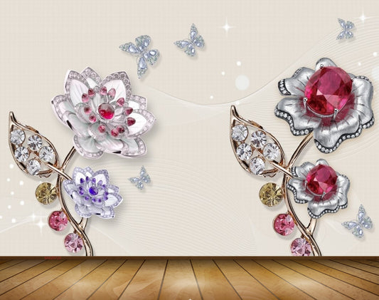 Avikalp MWZ0720 White Pink Flowers Butterflies 3D HD Wallpaper
