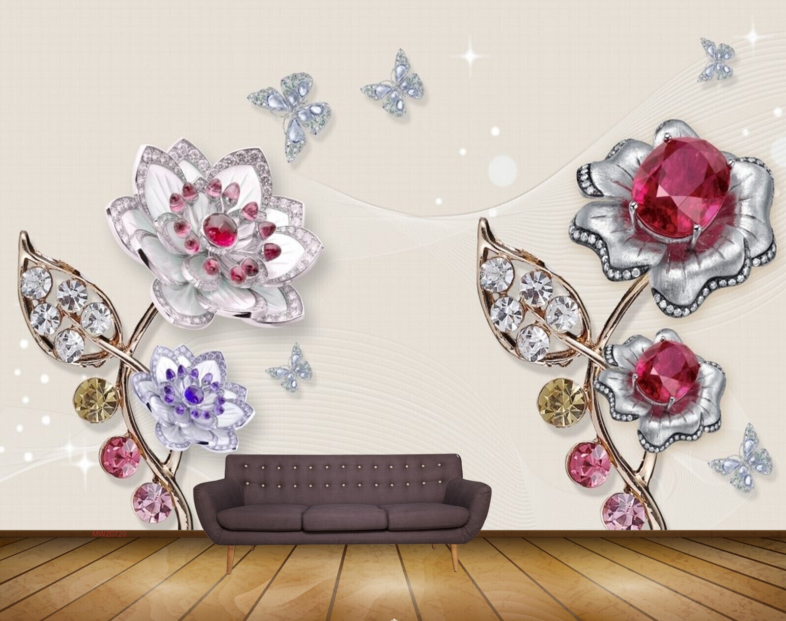 Avikalp MWZ0720 White Pink Flowers Butterflies 3D HD Wallpaper
