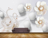 Avikalp MWZ0724 White Flowers Swans HD Wallpaper