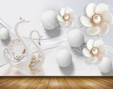 Avikalp MWZ0724 White Flowers Swans 3D HD Wallpaper
