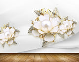 Avikalp MWZ0728 White Golden Flowers Cranes 3D HD Wallpaper