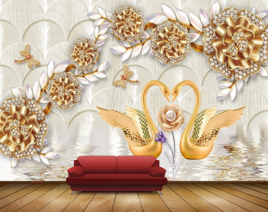 Avikalp MWZ0729 Orange Flowers Flies Cranes HD Wallpaper