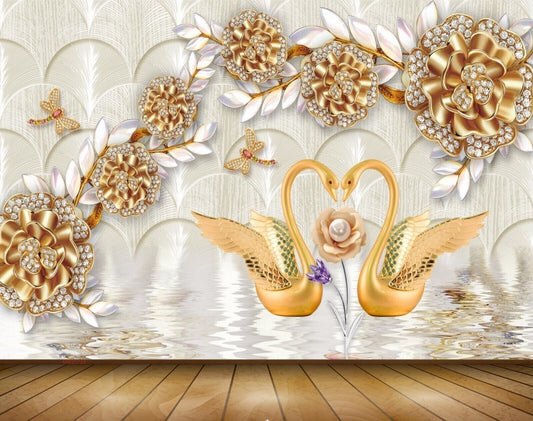 Avikalp MWZ0729 Orange Flowers Flies Cranes 3D HD Wallpaper