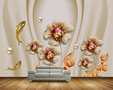Avikalp MWZ0730 Orange Flowers Fishes Leaves 3D HD Wallpaper