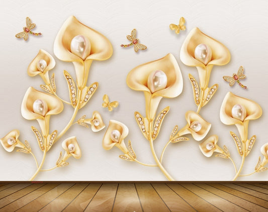 Avikalp MWZ0731 Orange Tulips Flowers Flies 3D HD Wallpaper