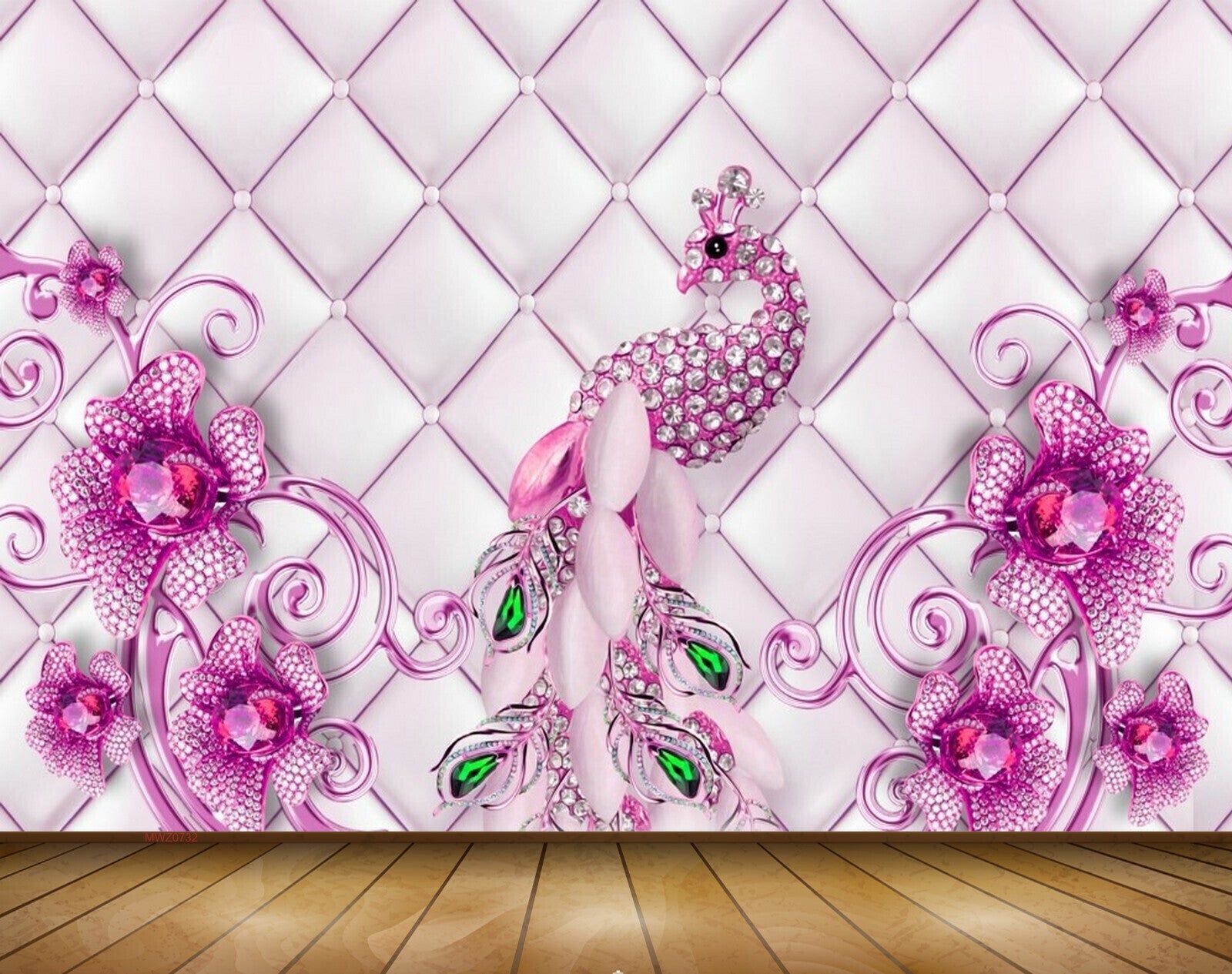 Avikalp MWZ0732 Pink Peacock Flowers 3D HD Wallpaper