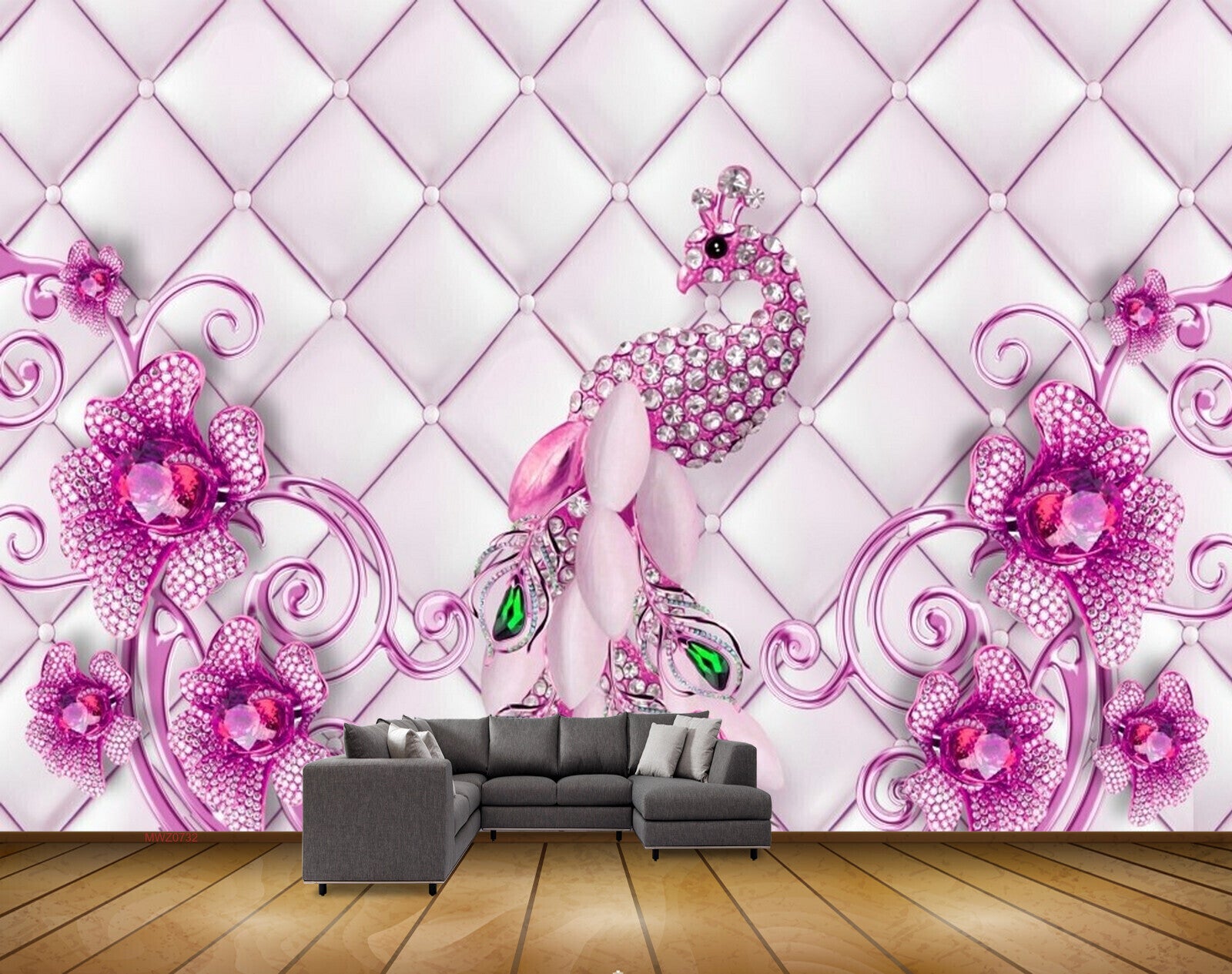 Avikalp MWZ0732 Pink Peacock Flowers 3D HD Wallpaper