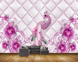 Avikalp MWZ0732 Pink Peacock Flowers 3D HD Wallpaper
