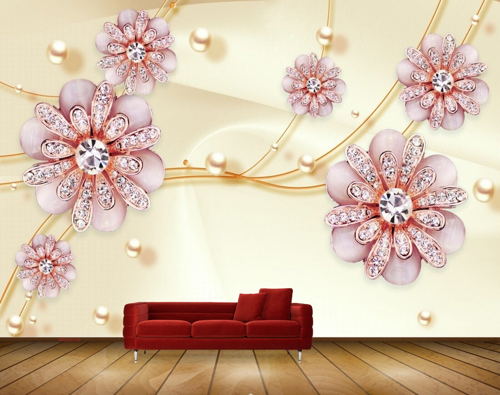 Avikalp MWZ0735 Pink Flowers Pearls 3D HD Wallpaper