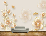 Avikalp MWZ0738 White Orange Flowers Birds HD Wallpaper