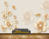 Avikalp MWZ0738 White Orange Flowers Birds 3D HD Wallpaper