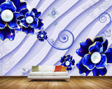 Avikalp MWZ0739 Blue Flowers Butterflies HD Wallpaper