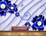 Avikalp MWZ0739 Blue Flowers Butterflies 3D HD Wallpaper