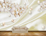 Avikalp MWZ0741 White Golden Flowers Leaves 3D HD Wallpaper