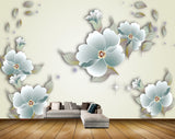 Avikalp MWZ0743 White Green Flowers Leaves 3D HD Wallpaper