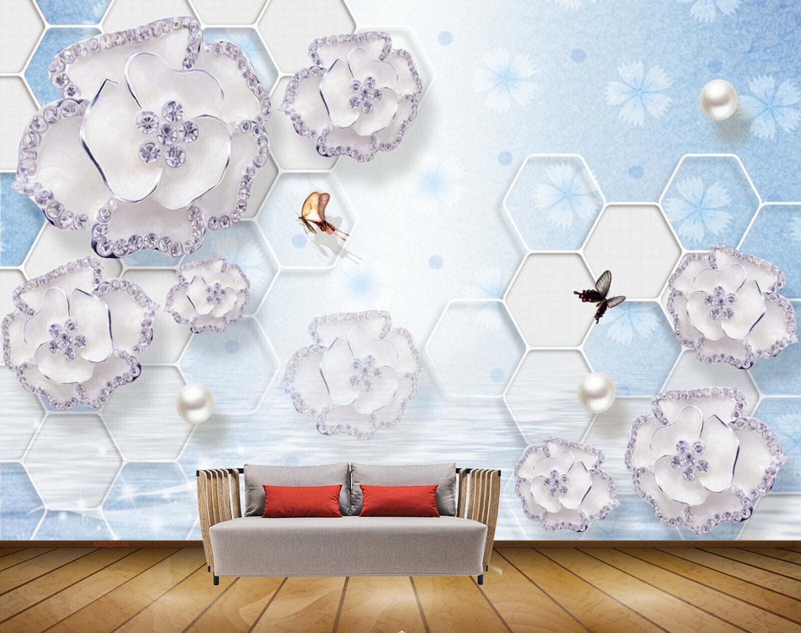 Avikalp MWZ0746 White Flowers Butterflies HD Wallpaper