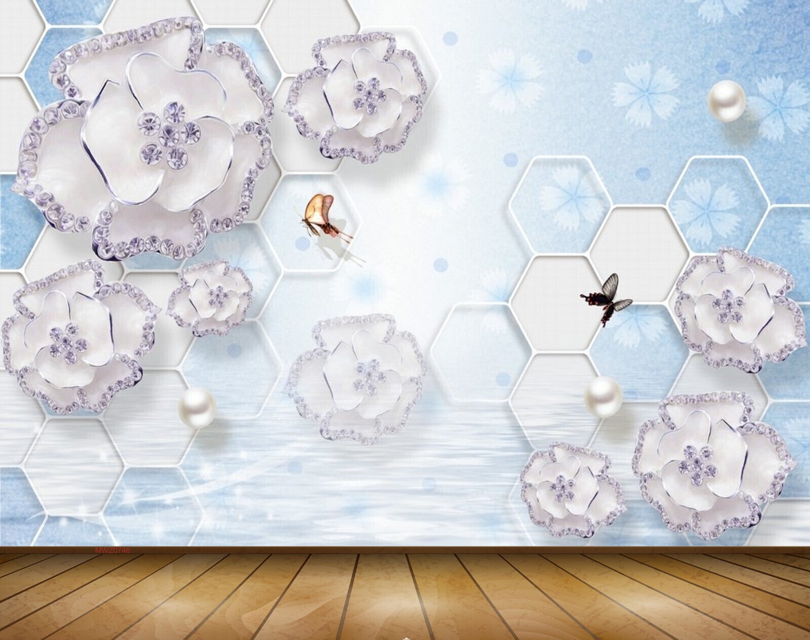 Avikalp MWZ0746 White Flowers Butterflies 3D HD Wallpaper
