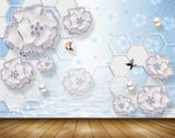 Avikalp MWZ0746 White Flowers Butterflies 3D HD Wallpaper