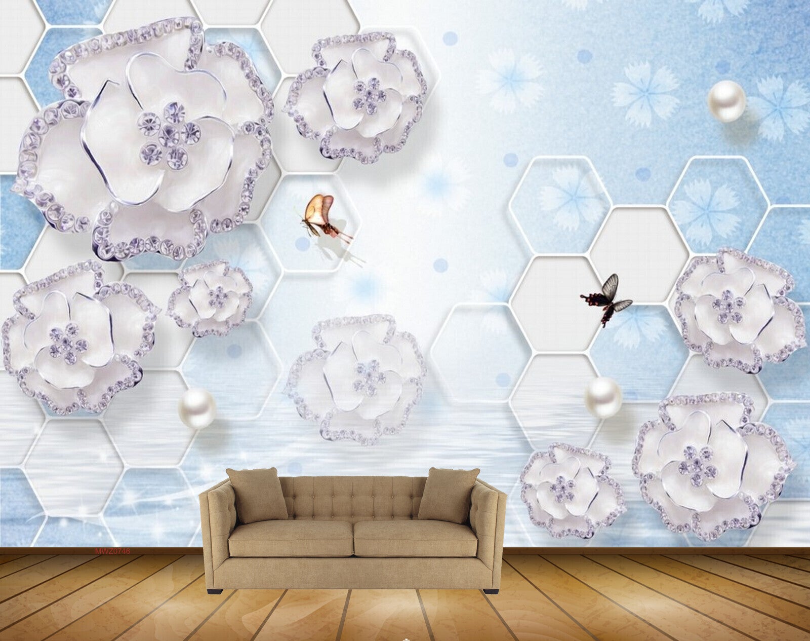 Avikalp MWZ0746 White Flowers Butterflies 3D HD Wallpaper