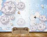 Avikalp MWZ0746 White Flowers Butterflies 3D HD Wallpaper
