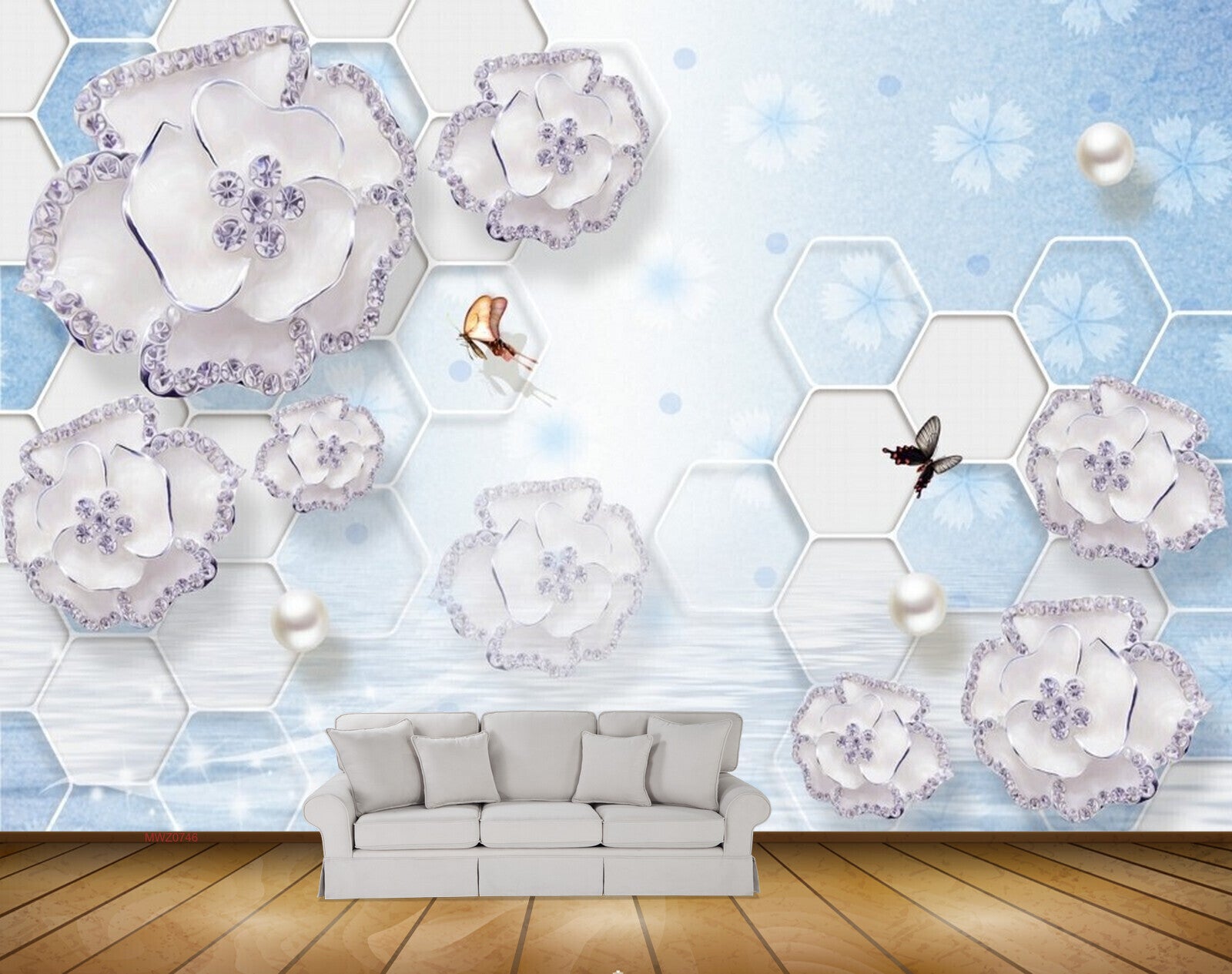 Avikalp MWZ0746 White Flowers Butterflies 3D HD Wallpaper
