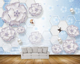 Avikalp MWZ0746 White Flowers Butterflies 3D HD Wallpaper