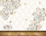Avikalp MWZ0748 White Flowers Cranes Butterflies 3D HD Wallpaper