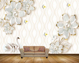 Avikalp MWZ0748 White Flowers Cranes Butterflies 3D HD Wallpaper