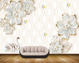 Avikalp MWZ0748 White Flowers Cranes Butterflies 3D HD Wallpaper