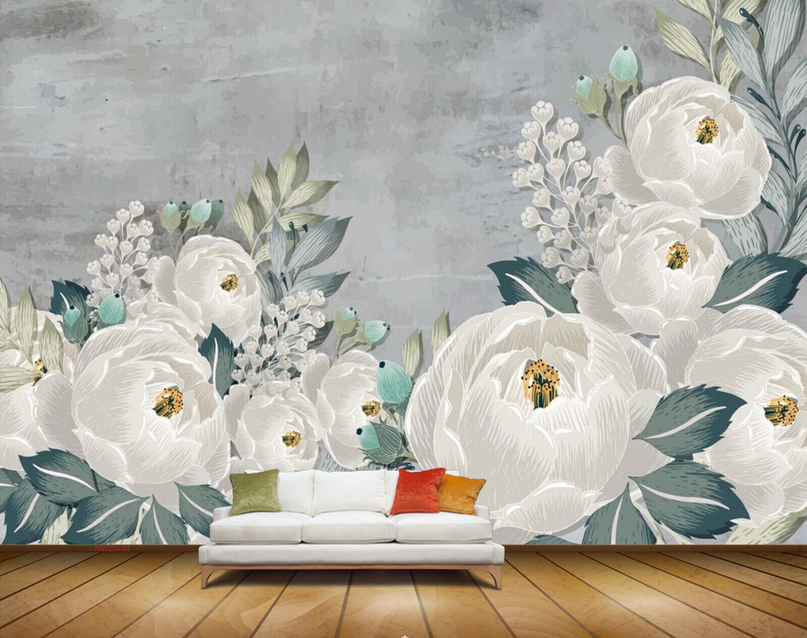 Avikalp MWZ0749 White Flowers Leaves 3D HD Wallpaper