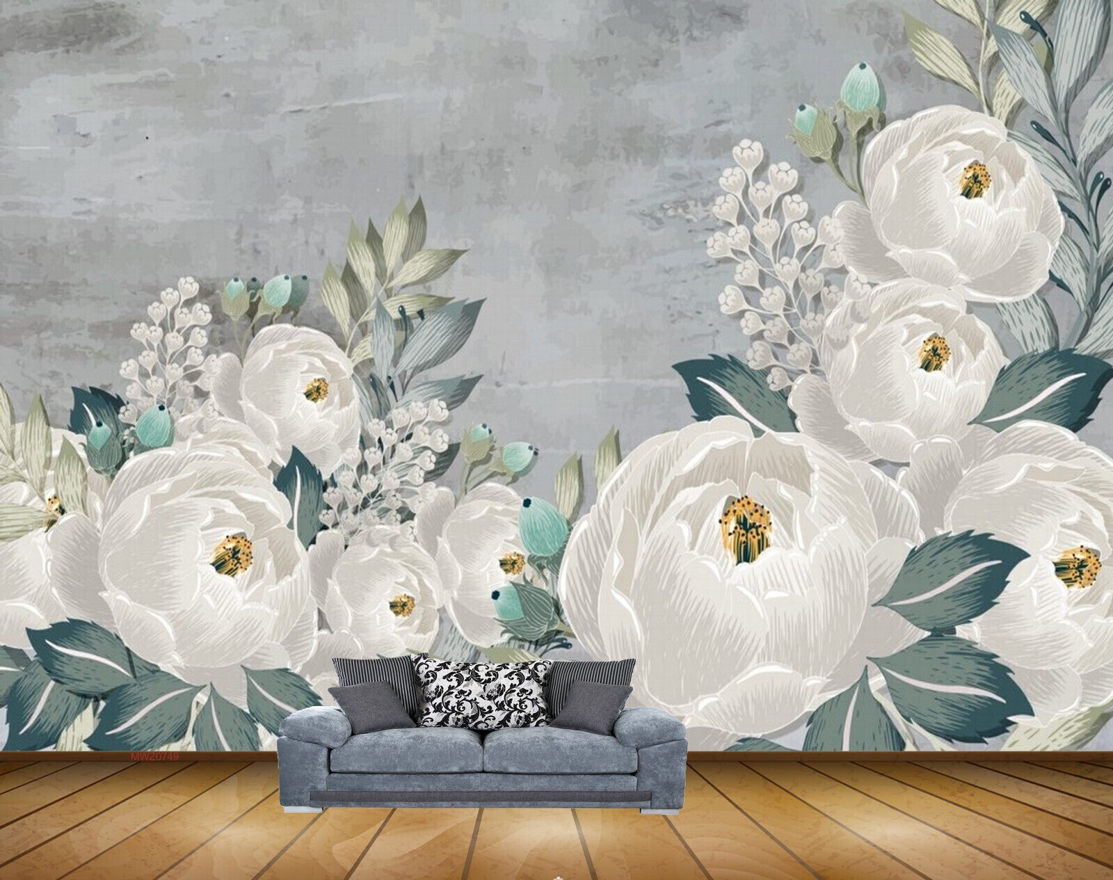 Avikalp MWZ0749 White Flowers Leaves 3D HD Wallpaper