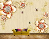 Avikalp MWZ0753 Red Gold Flowers Butterflies HD Wallpaper