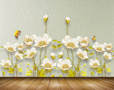 Avikalp MWZ0755 White Flowes Leaves Butterflies 3D HD Wallpaper